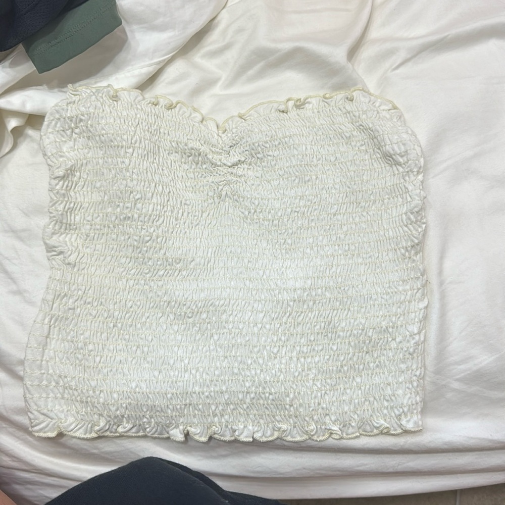 Ruffled white tube top